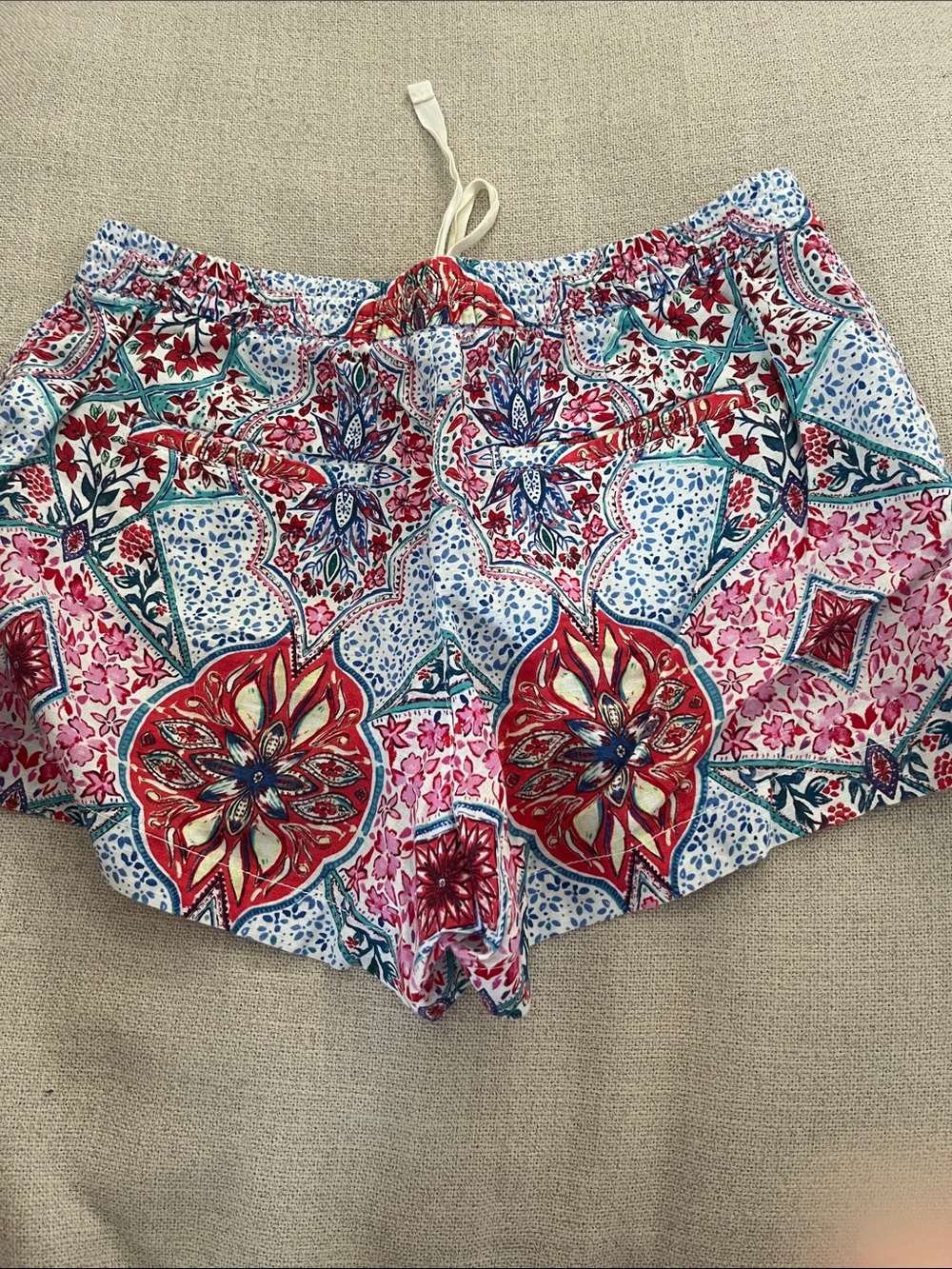 Women's Pink & Red Patterned Drawstring Shorts - Picture 4 of 4